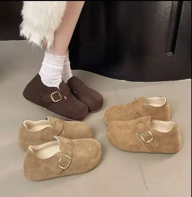 运费险【5厘米羊羔绒勃肯】鞋加绒2025秋冬季新款复古厚底保暖棉鞋