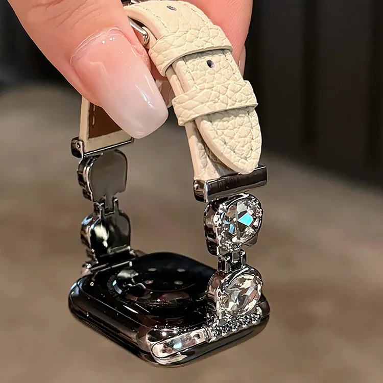 镶钻KT气质荔枝纹适用Appleiwatchs10表带s9/8/7苹果表带气质感