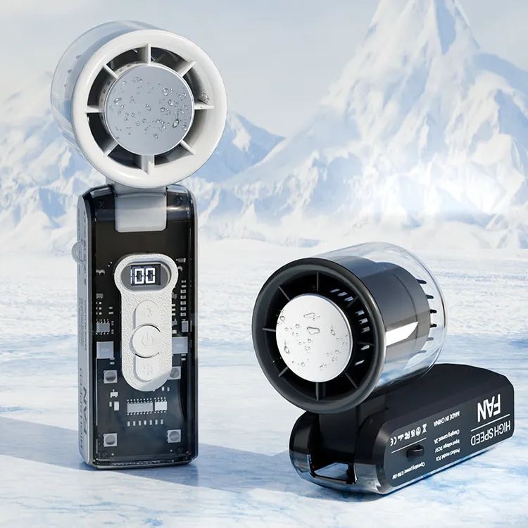 南小玥手持风扇USB便携充电桌面风扇透明机甲100档数显挂脖冷风扇