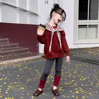 韩版女童毛衣秋季儿童海军领披肩两件套中小童长袖针织打底衫套装