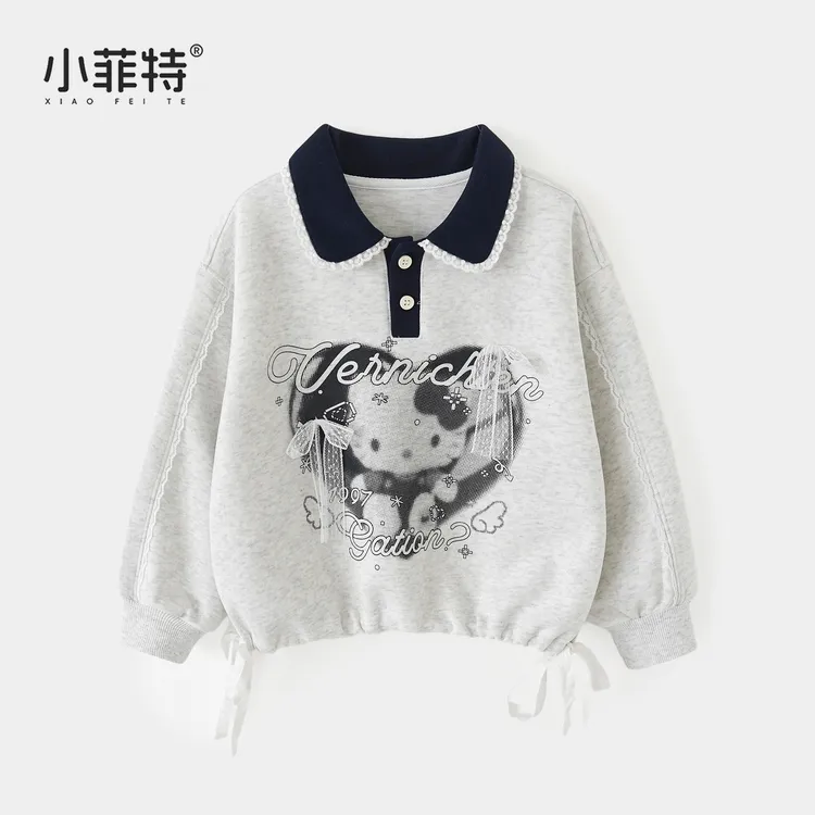 小菲特女童秋装休闲polo领卫衣中大童时尚上衣儿童衣服YNYQ55688