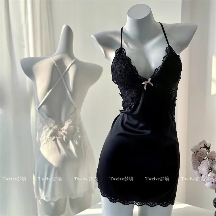 气质crush 纯欲缎面蕾丝吊带睡裙夏季高级感带胸垫睡衣美背性感