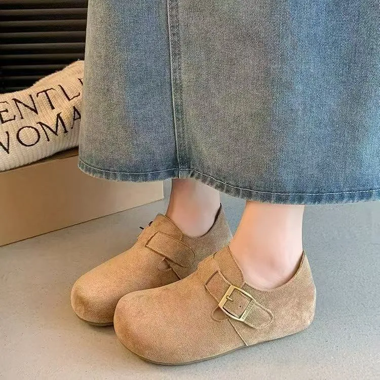 银弟，秋款软底带扣纯色勃肯鞋