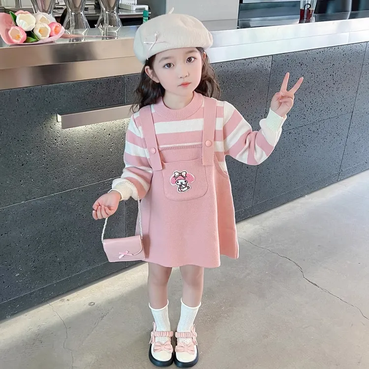 女童连衣裙春秋2025新款儿童洋气秋季宝宝时髦秋装假两件毛衣裙子
