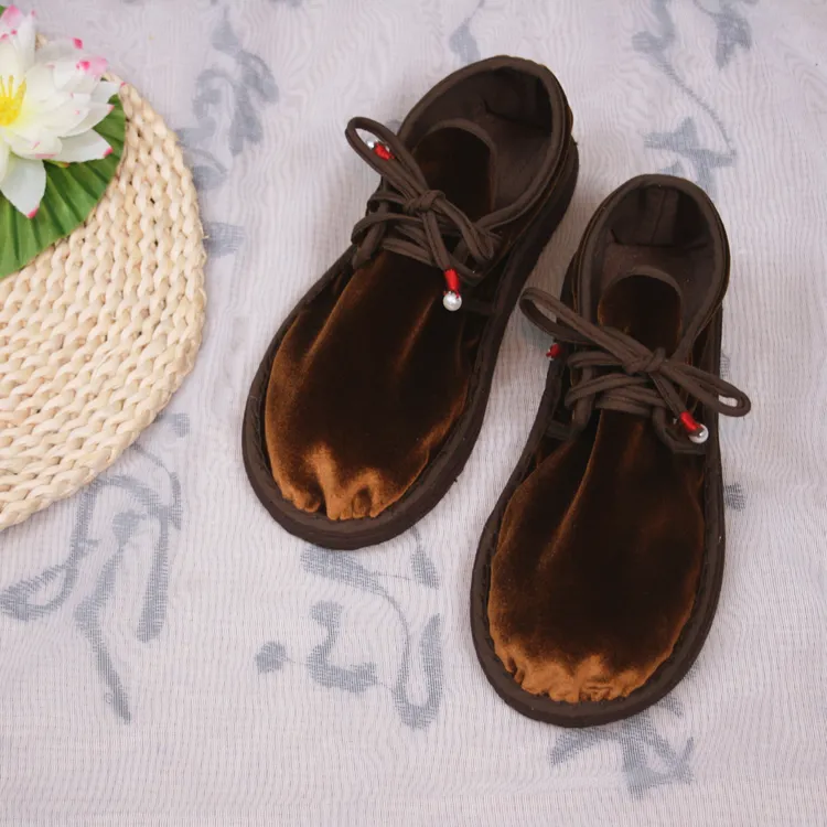 悦唐古韵 真丝丝绒秋款净面手工千层底布鞋软底透气养脚简单大方