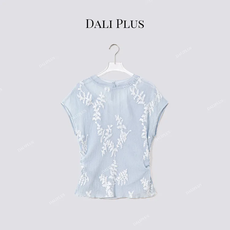 DALI PLUS“微中式拼接桑蚕丝立领”收腰无袖衬衫-D5MM2350