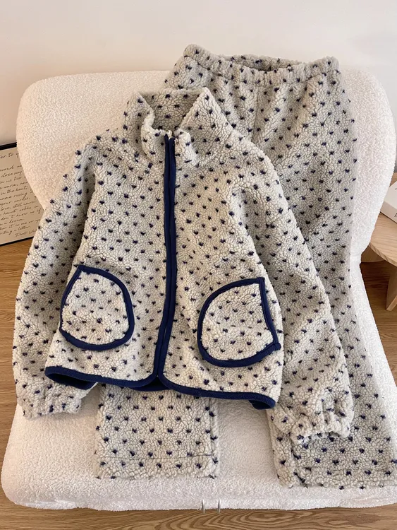 【DMXJ大梦想家】气质高级感波点米粒绒睡衣女秋冬款保暖家居服套装