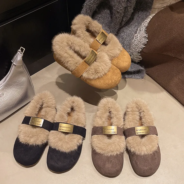 2025新款加绒棉鞋休闲毛毛拖鞋休闲仙女风一脚蹬包头鞋