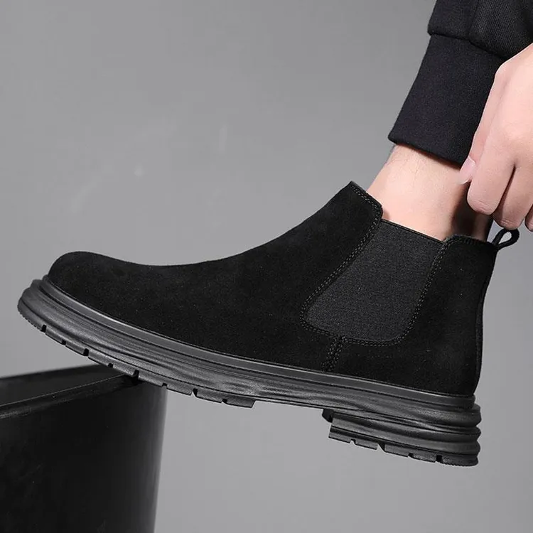 2025秋季新款厚底切尔西靴男靴真皮磨砂皮短靴中帮一脚蹬马丁靴潮