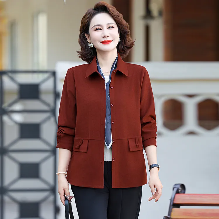 新款妈妈秋装外套薄款40岁50中年妇女衬衫中老年女装春秋长袖上衣