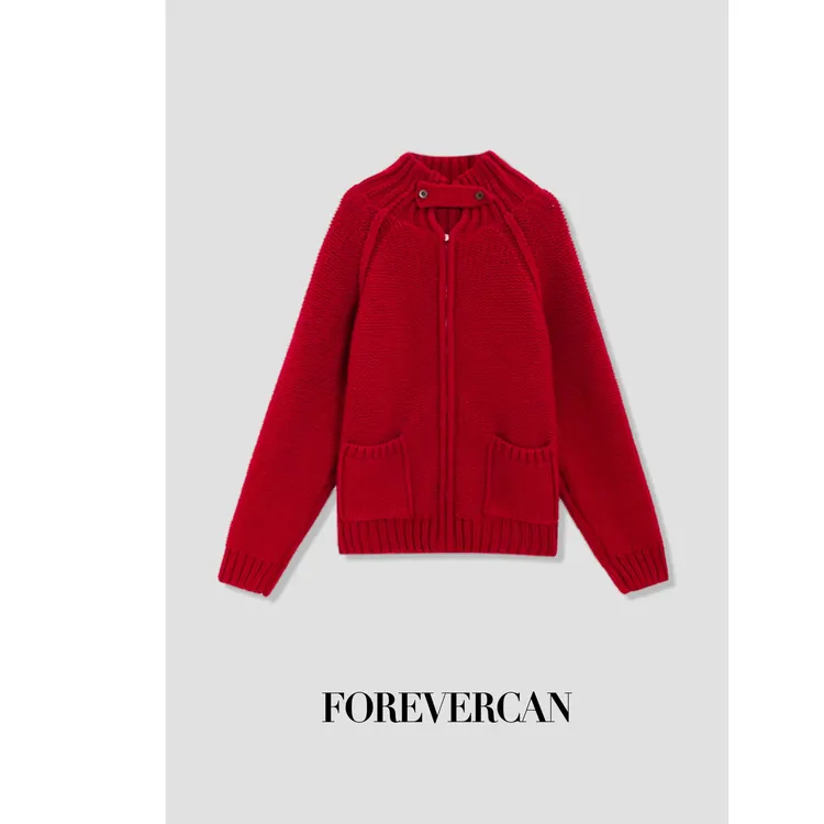 FOREVERCAN“新年帷幕”粗棒针厚织立领针织毛衣外套MY4449