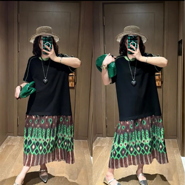 YDFSTUDIO小众【热带夏日】欧货高品重工撞色拼接设计时尚连衣裙