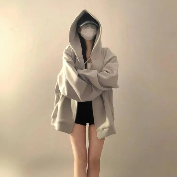FAVMARTHA美式覆古高街连帽运动衫女春秋oversize薄款外套chic慵