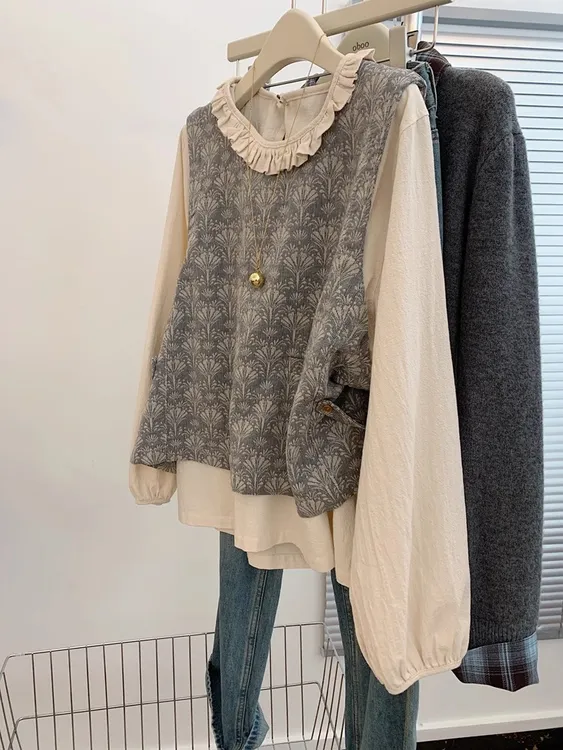 2025秋款新中式国风宽松衬衫上衣叠穿高级感气质复古开衫背心马甲