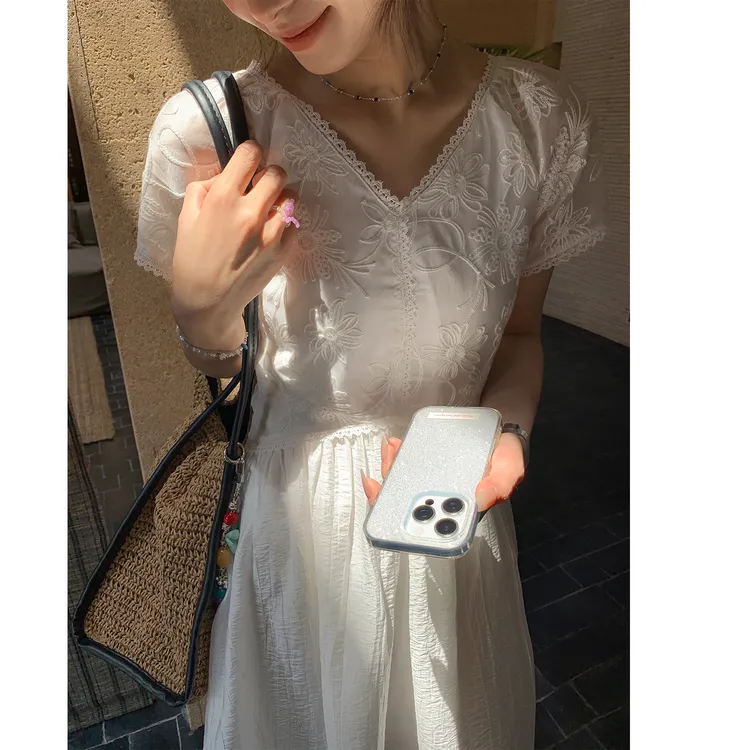 【西西里安】茉莉梦屿~重工立体刺绣花边领优雅茶歇连衣裙