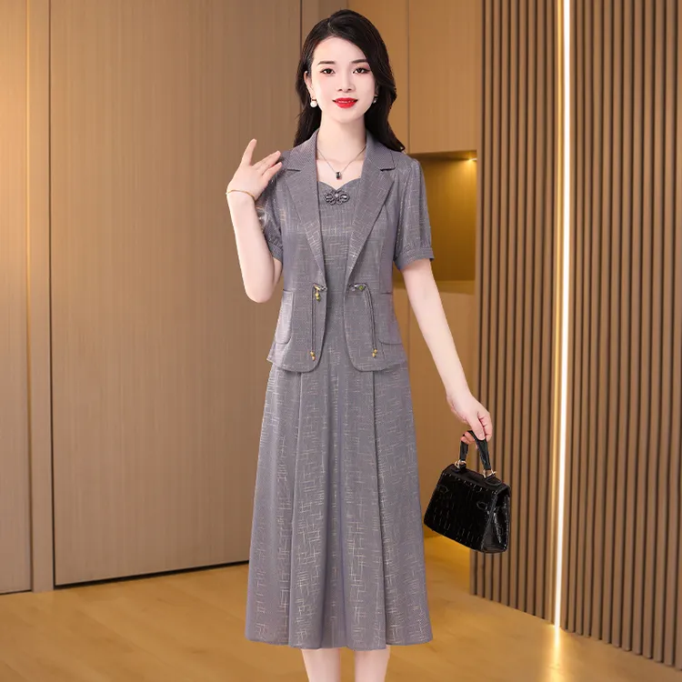 拉夏贝尔洋气高贵套装连衣裙女2025新款夏季轻奢高级喜婆婆两件套
