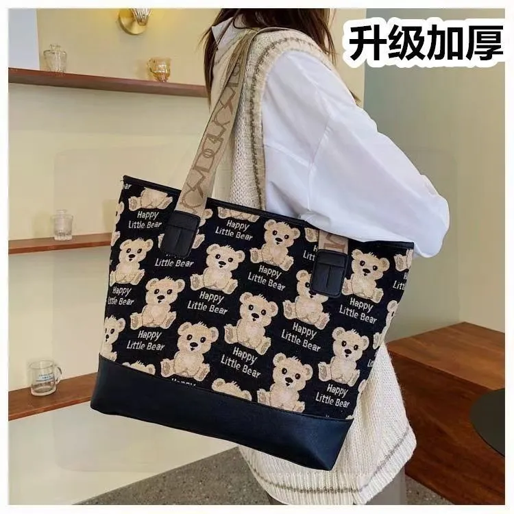 包包小熊包女刺绣帆布包新款韩版百简约大容量时尚托特单肩手提包