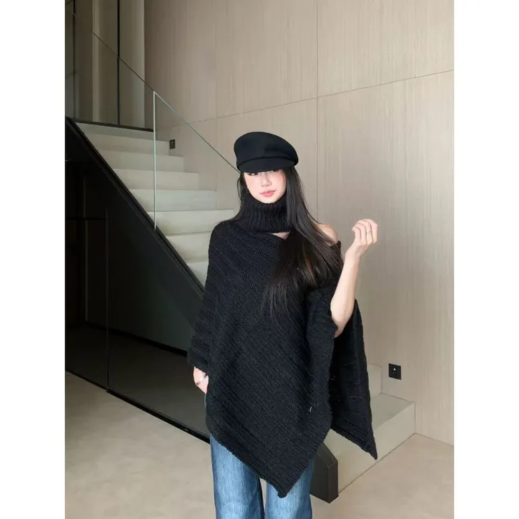 withmin凉皮 真两件围脖斗篷披肩宽松针织保暖时尚上衣女2524453