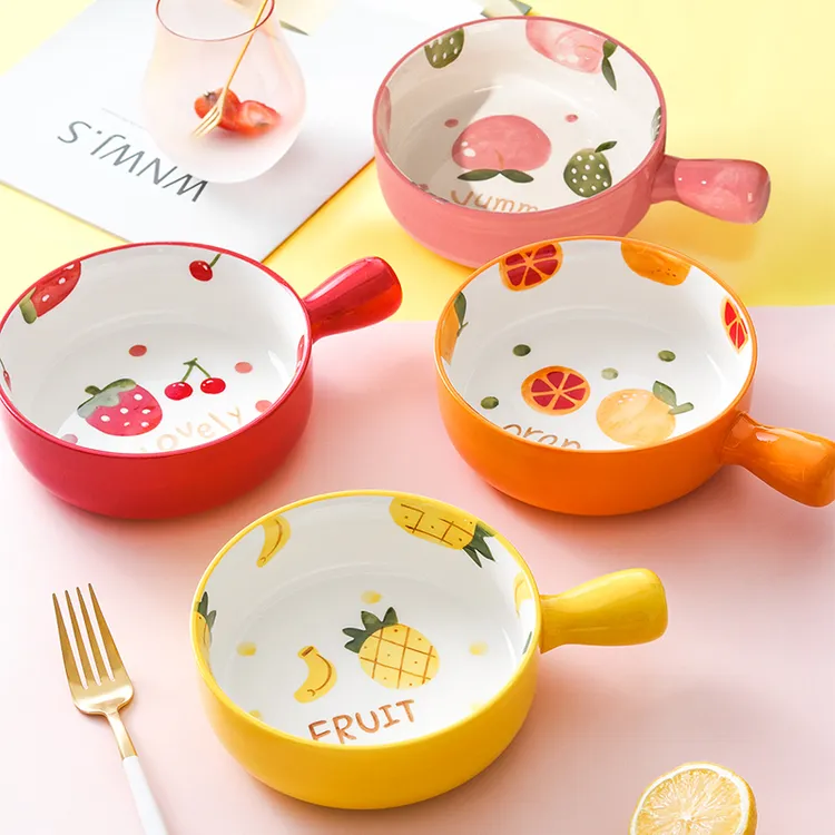 水果烤盘陶瓷大号手柄碗家用早餐沙拉碗网红带把餐具烤盘烘焙单个