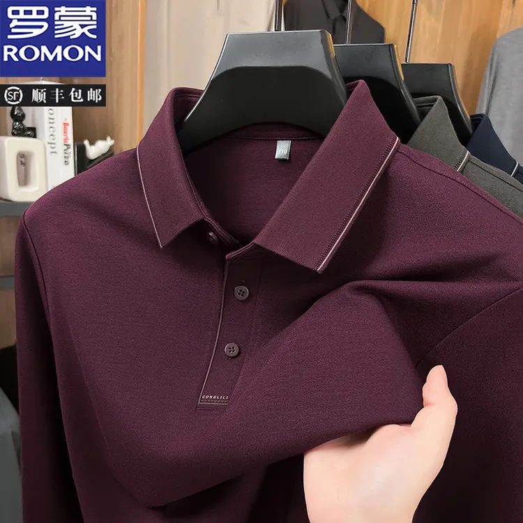 罗蒙2025秋季新款长袖POLO衫男休闲时尚高级感商务翻领宽松打底衫