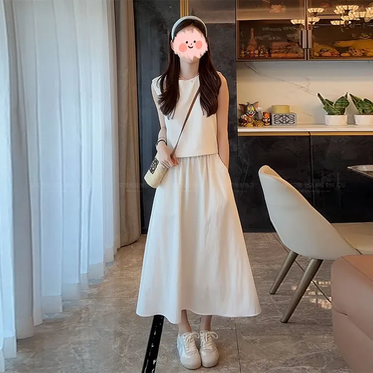 法式气质无袖花边上衣半身裙两件套女夏季显瘦时尚洋气减龄套装