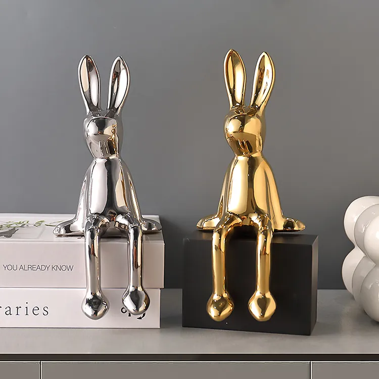 创意网红兔子摆件家居客厅玄关电视柜酒柜办公室装饰品样板间摆设
