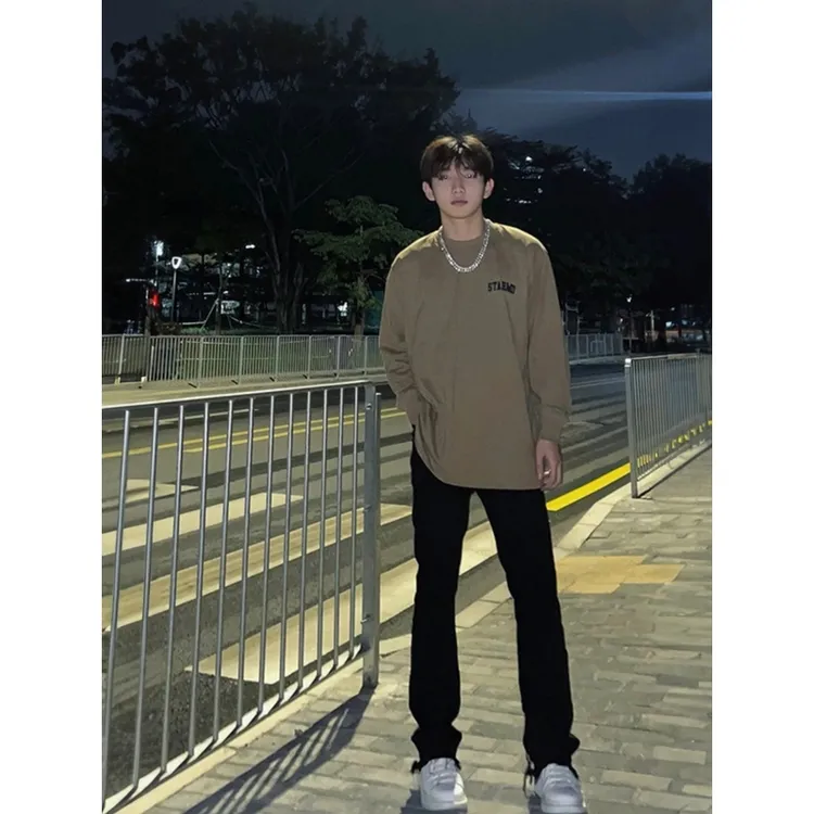 黑色牛仔裤男春秋款弹力vibe美式街头显瘦裤子cleanfit直筒微喇裤