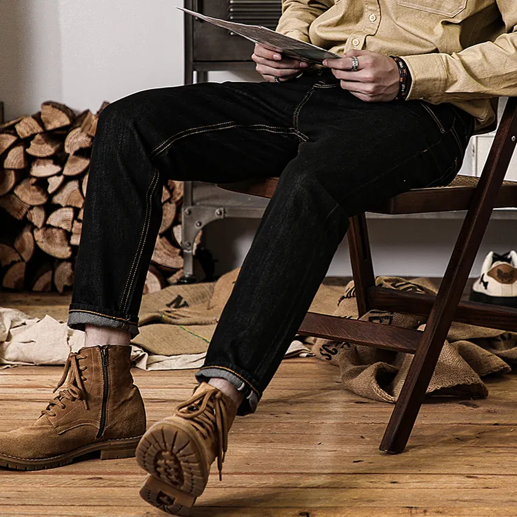 2025年新款新款美式复古黑色锥形小脚九分裤男赤耳丹宁牛仔裤男款