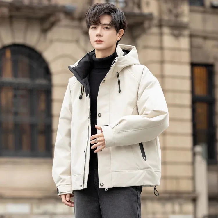 冬季新款连帽男士90白鸭绒加厚保暖休闲百搭羽绒服短款