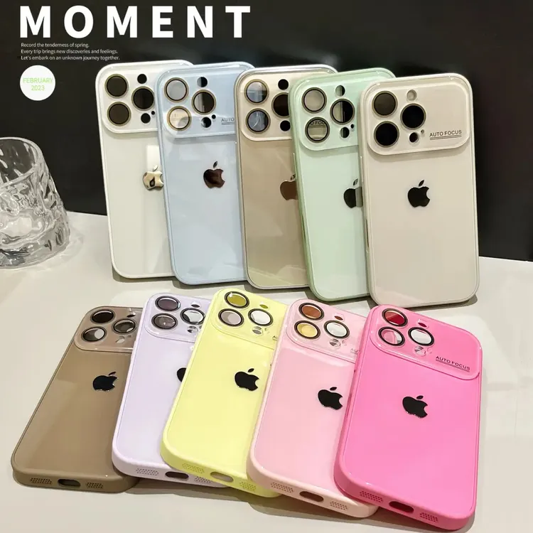 大视窗冰感玻璃壳适用苹果16promax手机壳iPhone15简约14小清新女