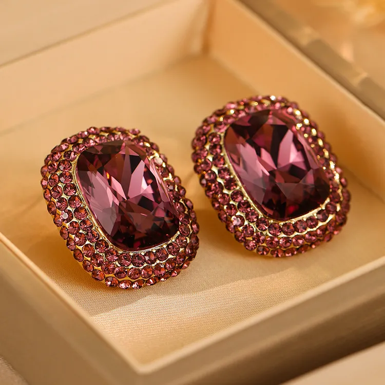 铜合金锆石耳饰 高级感OL女几何耳钉气质精致镶嵌小众欧美设计师