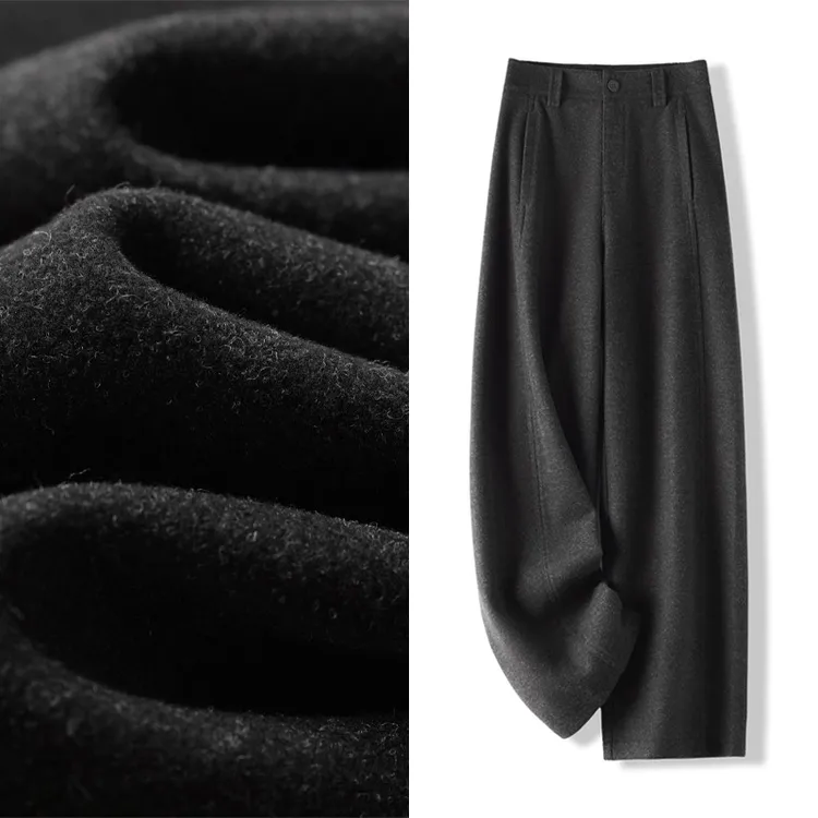 加厚加绒弯刀裤秋冬季女秋冬2025新款毛呢高腰香蕉裤阔腿裤宽松
