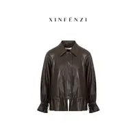 【水中月】XINFENZI 金属丝真蛋白花苞可调节抽绳皮衣 FJK36596