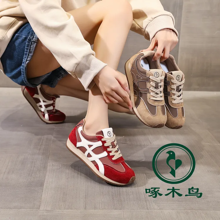啄木鸟2025秋季新款复古拼色德训鞋软底轻便百搭运动女鞋