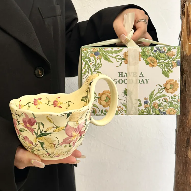 百合花咖啡杯子大容量马克杯早餐杯生日礼物