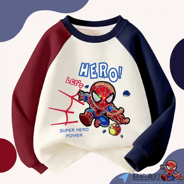 亮片变脸童装秋冬季男童卫衣亮灯插肩长袖儿童上衣男孩蜘蛛侠衣服