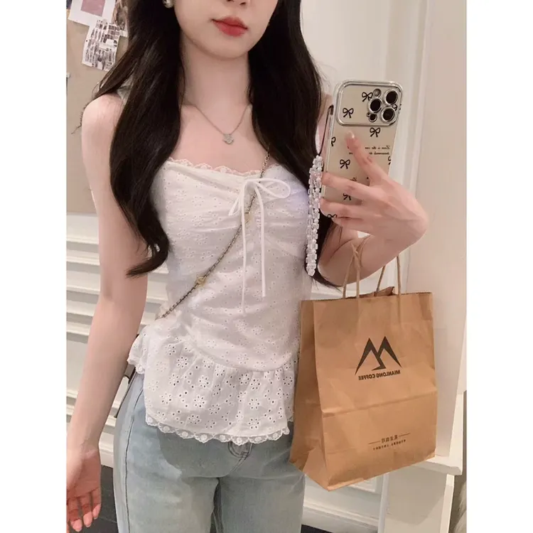 小奶盖 纯欲感甜美小众精致镂空蕾丝花边吊带背心