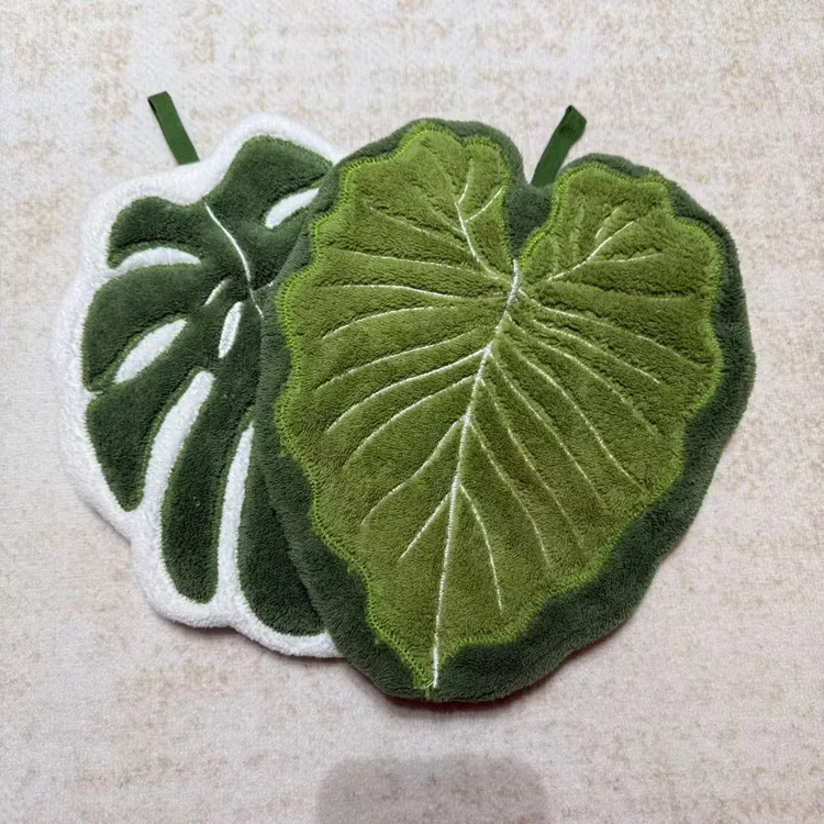 海芋造型珊瑚绒加厚吸水不掉毛挂式厨房擦手巾