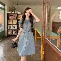 2025夏季大码女装短袖牛仔连衣裙胖mm新款收腰遮肉显瘦中长裙1567