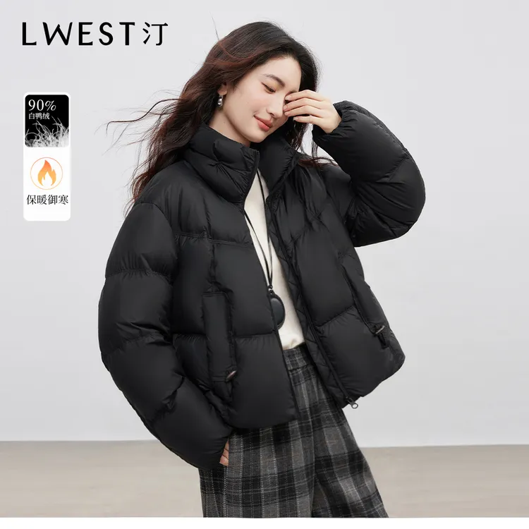 T朗文斯汀泡芙羽绒服女2025冬季新款时尚立领短款白鸭绒保暖外套
