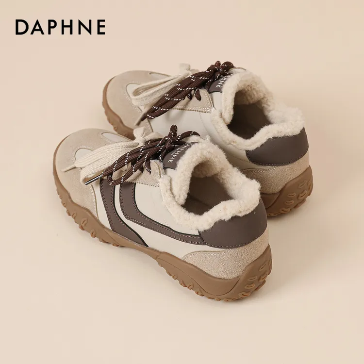 达芙妮德训鞋女2025新款冬季加绒加厚休闲板鞋厚底棉鞋百搭不累脚