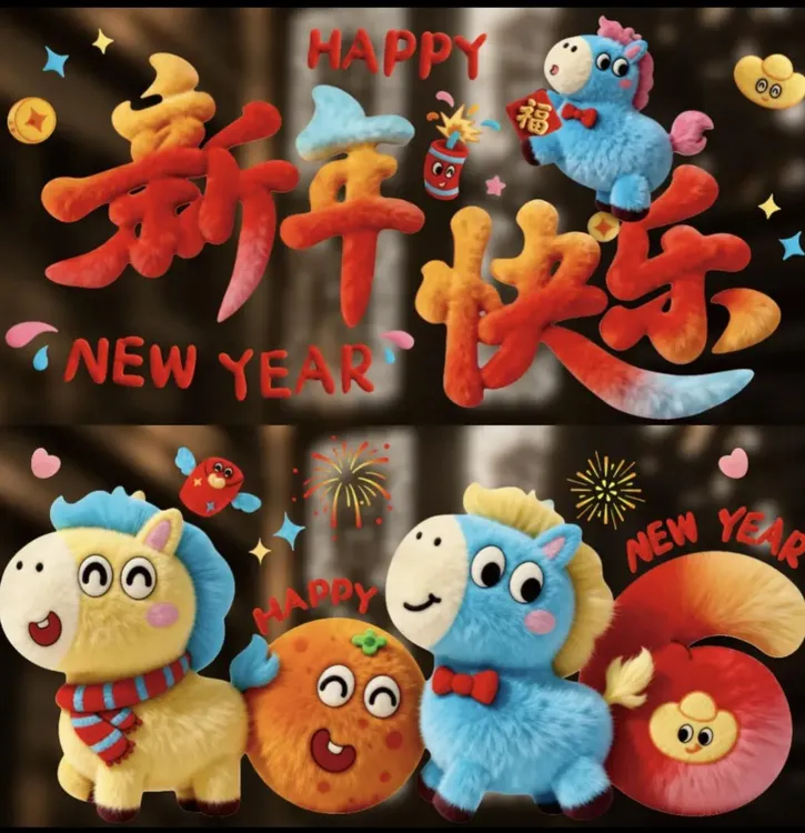 【毛绒视觉】可爱小马静电贴2026新年装饰玻璃贴汽车饰品汽车玻璃贴