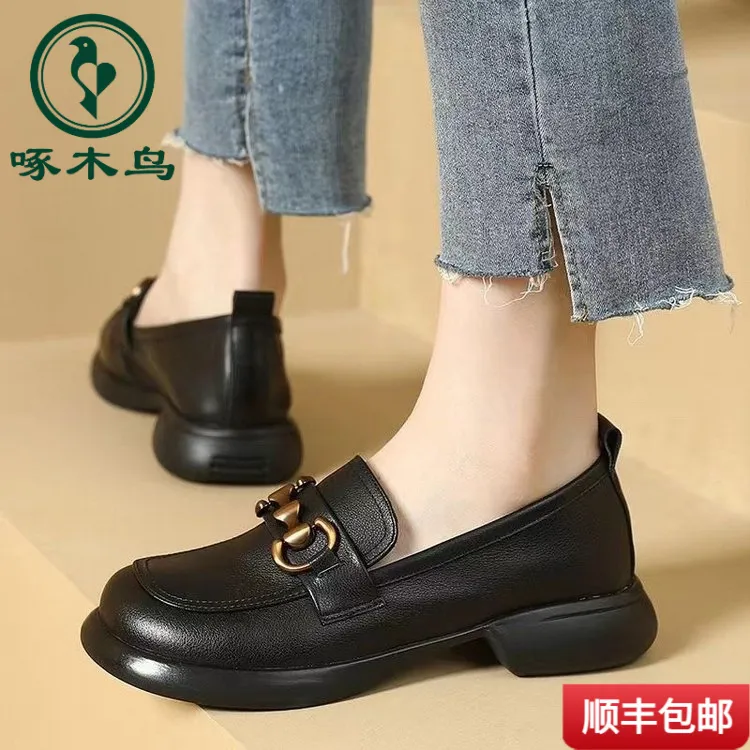 休闲时尚软底啄木鸟夏季透气网纱镂空乐福鞋单鞋英伦粗跟小女鞋
