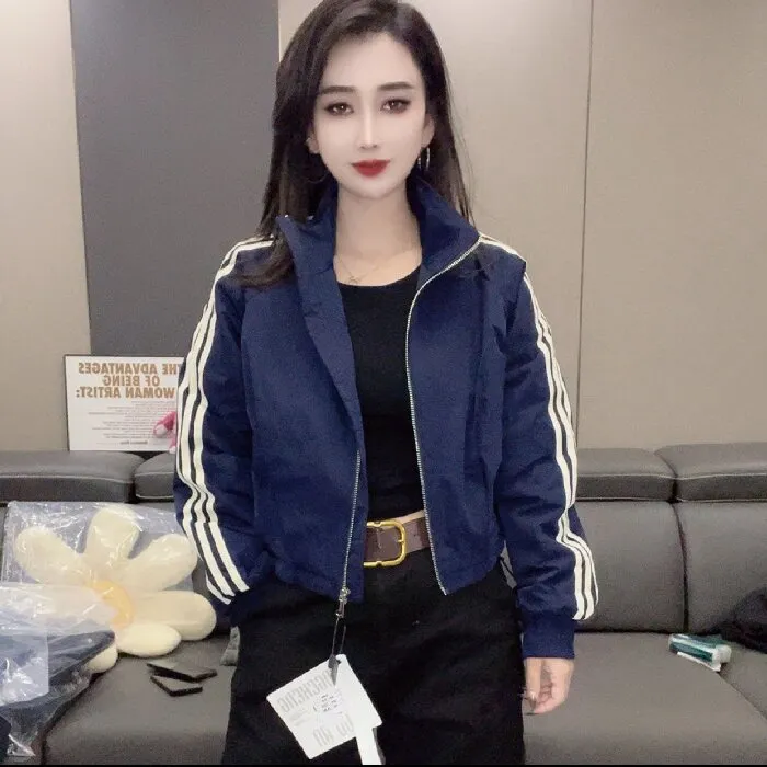 758#立领线条二棉短外套