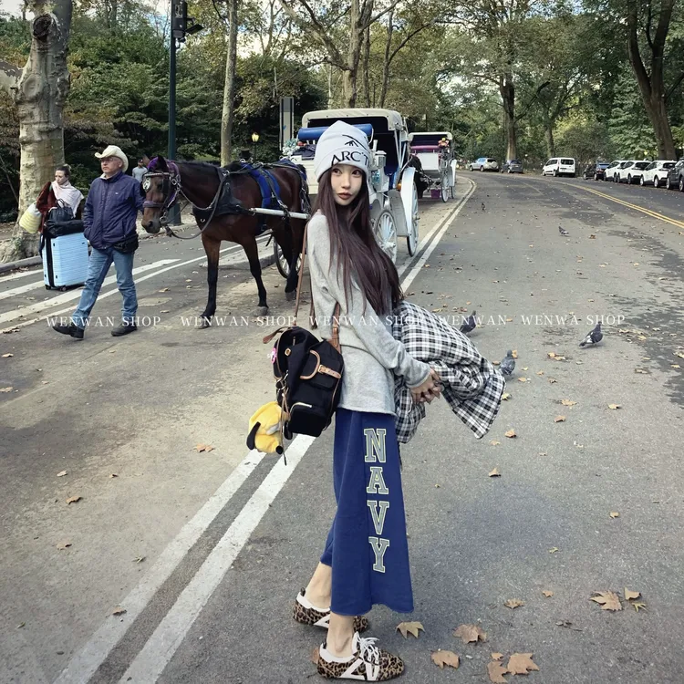 双十一狂欢价！【LA小男孩】字母印花休闲蓝色八分裤