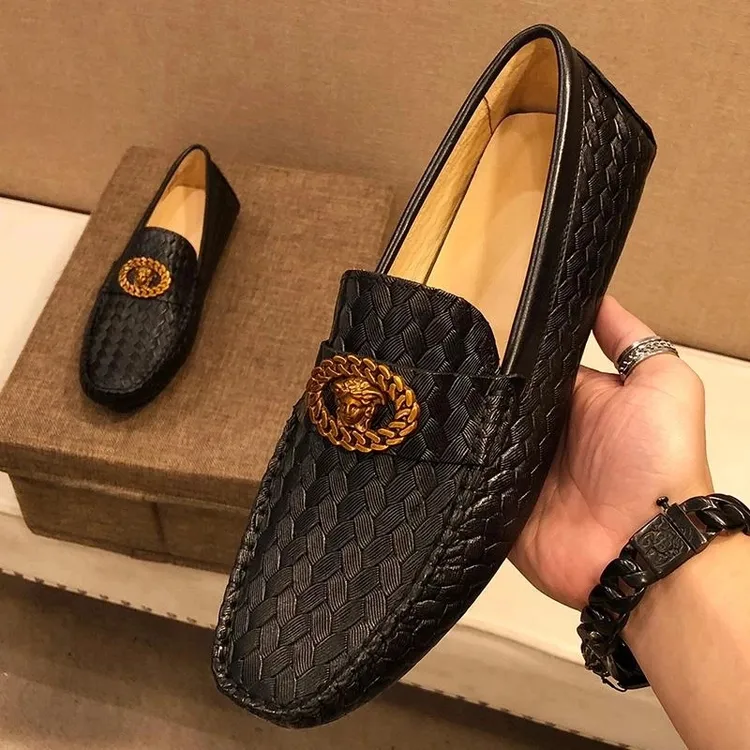 美人头瓦萨琪豆豆鞋男美杜莎真皮男士休闲皮鞋一脚蹬软底驾车男鞋