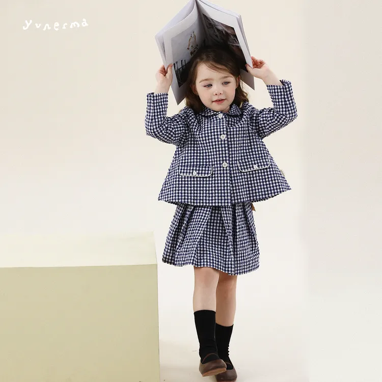 允儿妈女童法式小众格子外套半身裙套装宝宝洋气上衣儿童时尚半裙