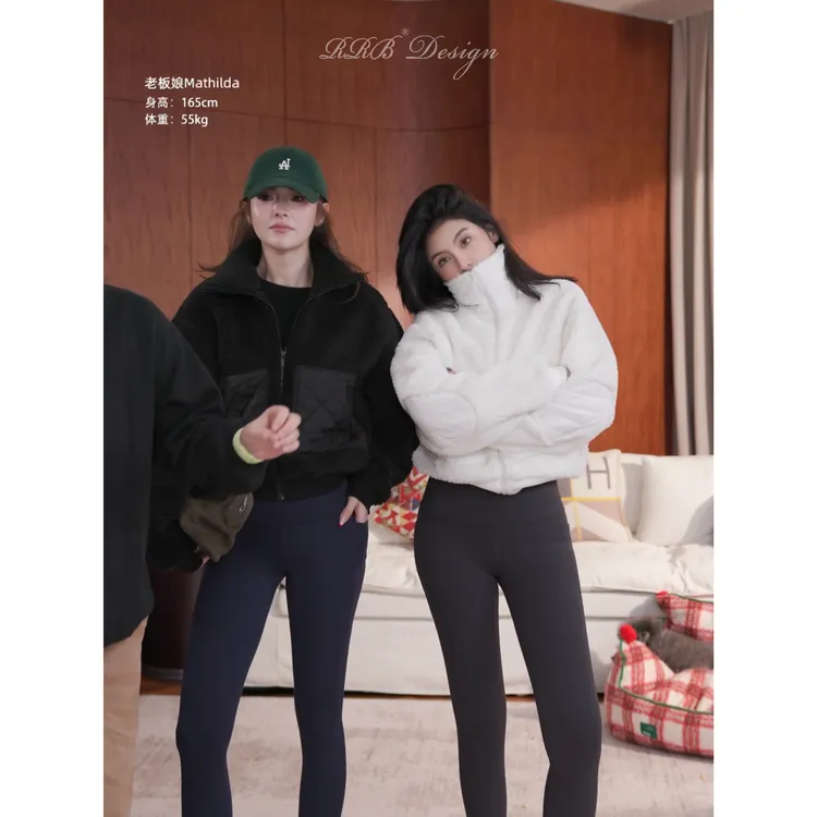 RRB Design 宽松百搭显瘦保暖厚实摇粒绒拼接立领外套