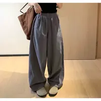 韩11松紧腰头压线显瘦设计女式灯芯绒休闲裤阔腿筒裤宽松女裤