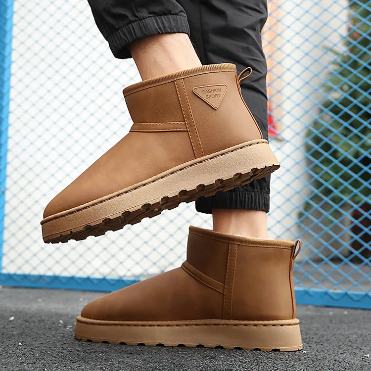 新款高帮棉鞋保暖鞋子冬季一脚蹬防滑雪地靴时尚加绒爸爸老人鞋男